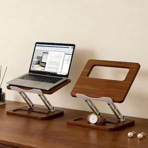 Wooden Laptop Stand, Adjustable Laptop Riser for Desk, Portable Computer Stand, Wood iPad Stand, Birthday Gift, Gift for Office Worker