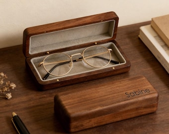 Walnut Glasses Case, Personalized Walnut Eyeglesses Box, Minimalist Sunglasses Storage, Vintage Wooden Eyewear Holder, Custom Gift for Her