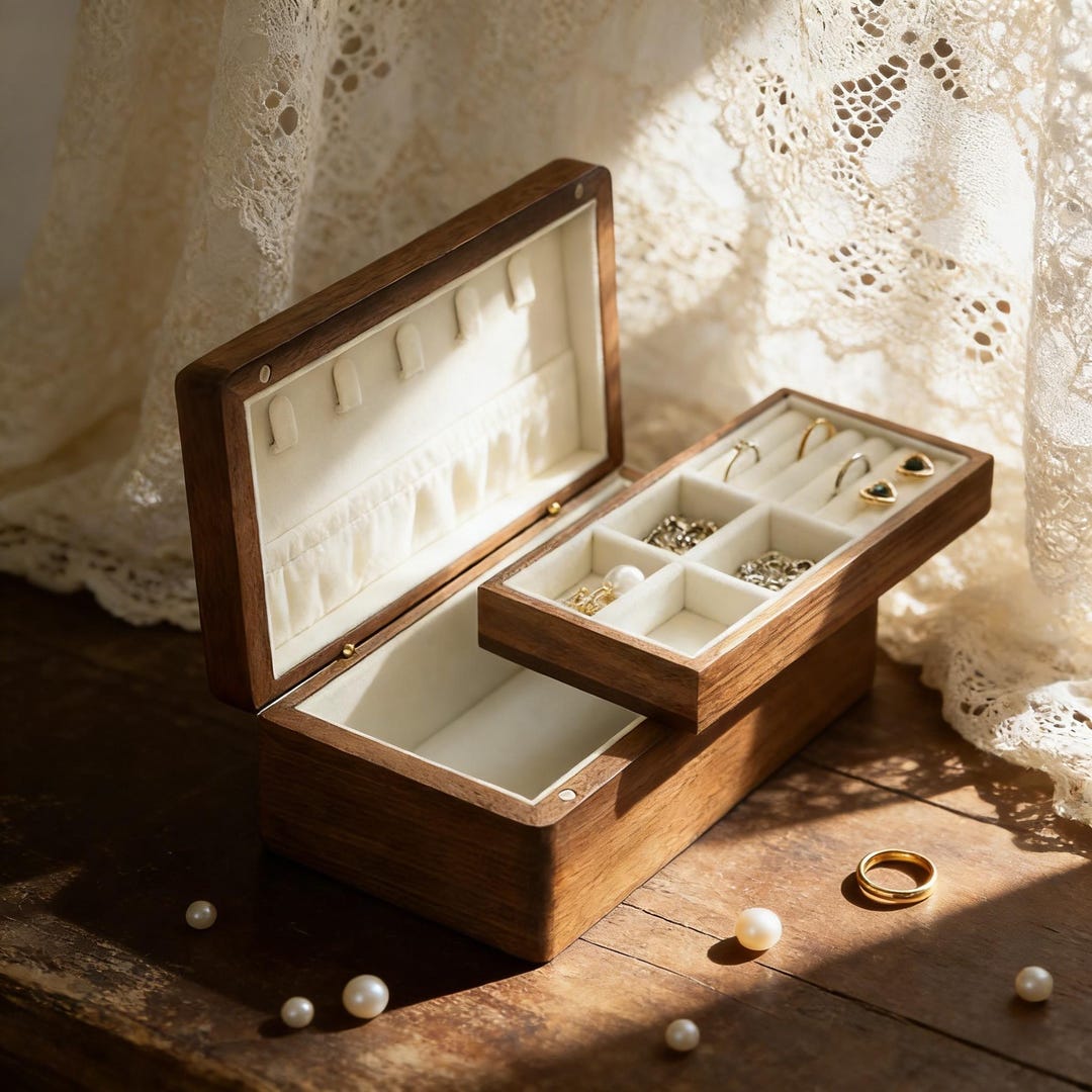 Bride Jewelry Box - B-2 Layered Medium, Flower 9
