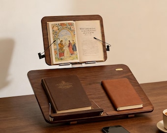 Foldable Double Layer Learning Stand, Walnut Reading Stand, Multi-functional Book Holder, Custom Laptop Office Holder, Home Anniversary Gift