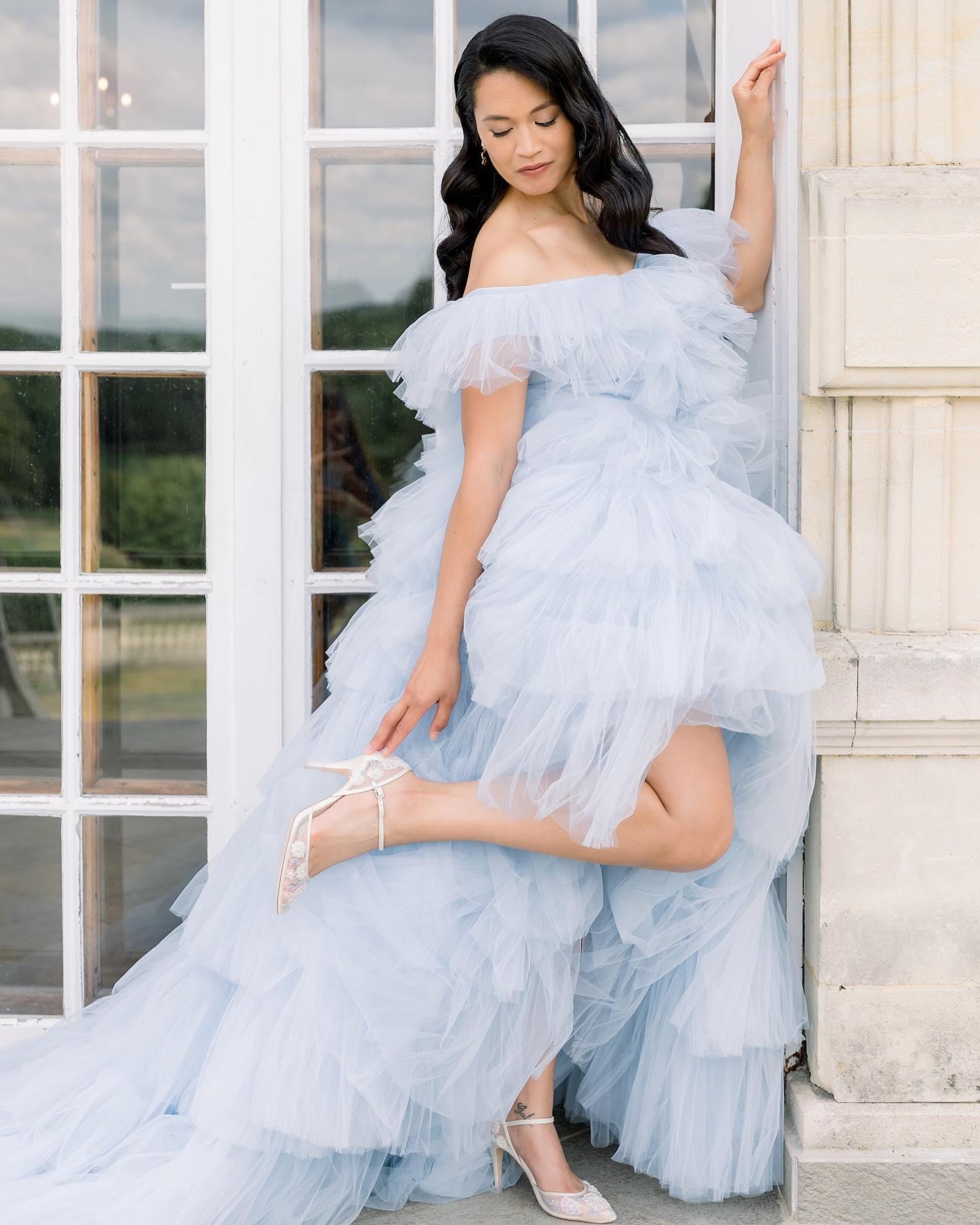 blue tulle wedding guest dress Baby Blue A Line Exquisite Beaded Tulle Prom Dress Wedding Guest Dress SH4723