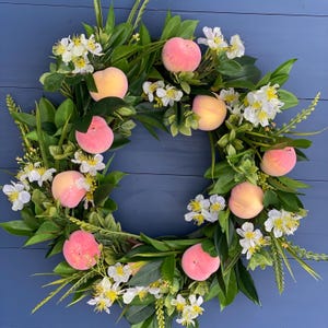 Peach Fruit wreath design for front door or home decor. Spring wreath.