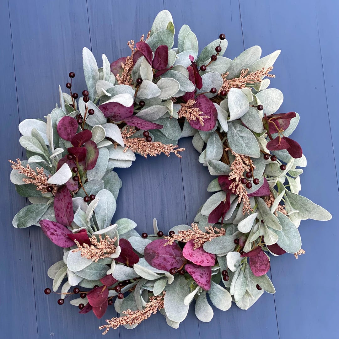 Lambs Ear Wreath With Purple Eucalyptus and Berries - Etsy
