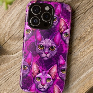 Custodia per iPhone 16 Sphynx cat, Samsung S24, Google Pixel 8 Pro, custodia rigida per iPhone 16, design della custodia per iPhone 15, design del gatto per iPhone