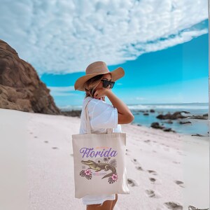 Florida Vintage Tote Bag, Retro Alligator Design | Eco Beach Bag | Sunshine State Gift | Summer Vibes Canvas Tote, Florida lover gift