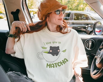 Cats and Matcha, Matchalover, Matcha Lover Club Tee – Comfort Colors1717,Green Aesthetic Shirt, Vegan Beverage Tee, Gifted Matcha lover