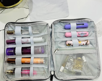 Travel Perfume Organizer | Gray Scent Case for Atomizers | Fragrance Holder Zipper Bag