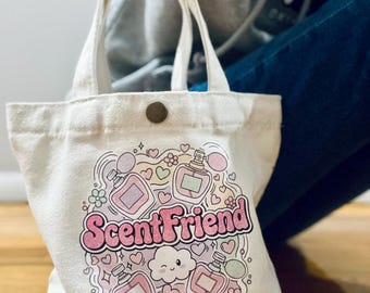 Scent Friend Mini Tote Bag | Kawaii Canvas Handbag, Snap Closure