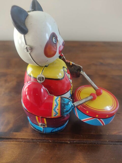 Jouet Mécanique Panda Battant Tambour – Tôle, Mécanisme, Neuf De Stock, Parfait état