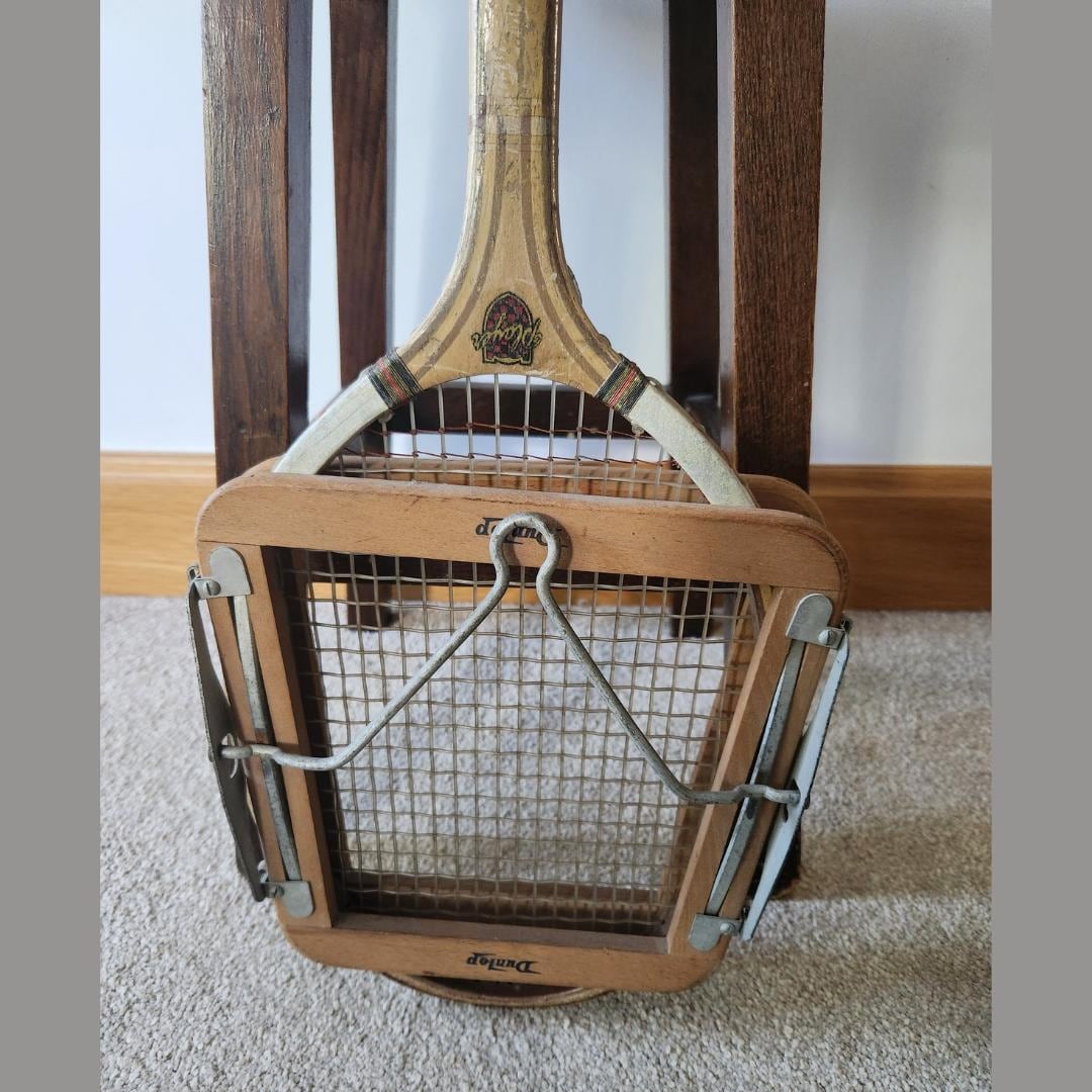 Raquette De Tennis Dunlop Maxply Fort Bois Vintage Avec Sa Presse D'origine