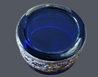 アンティークコバルトブルーガラスオープンソルトセラーライナー装飾