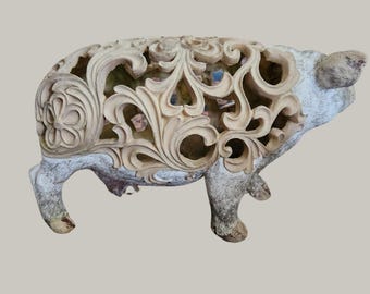 ヴィンテージの手彫り木製豚彫刻（20 世紀半ば） - Etsy 日本