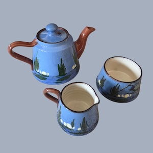 Juego de té miniatura vintage Watcombe Torquay - Cerámica de Devon pintada a mano, juego de 3 piezas