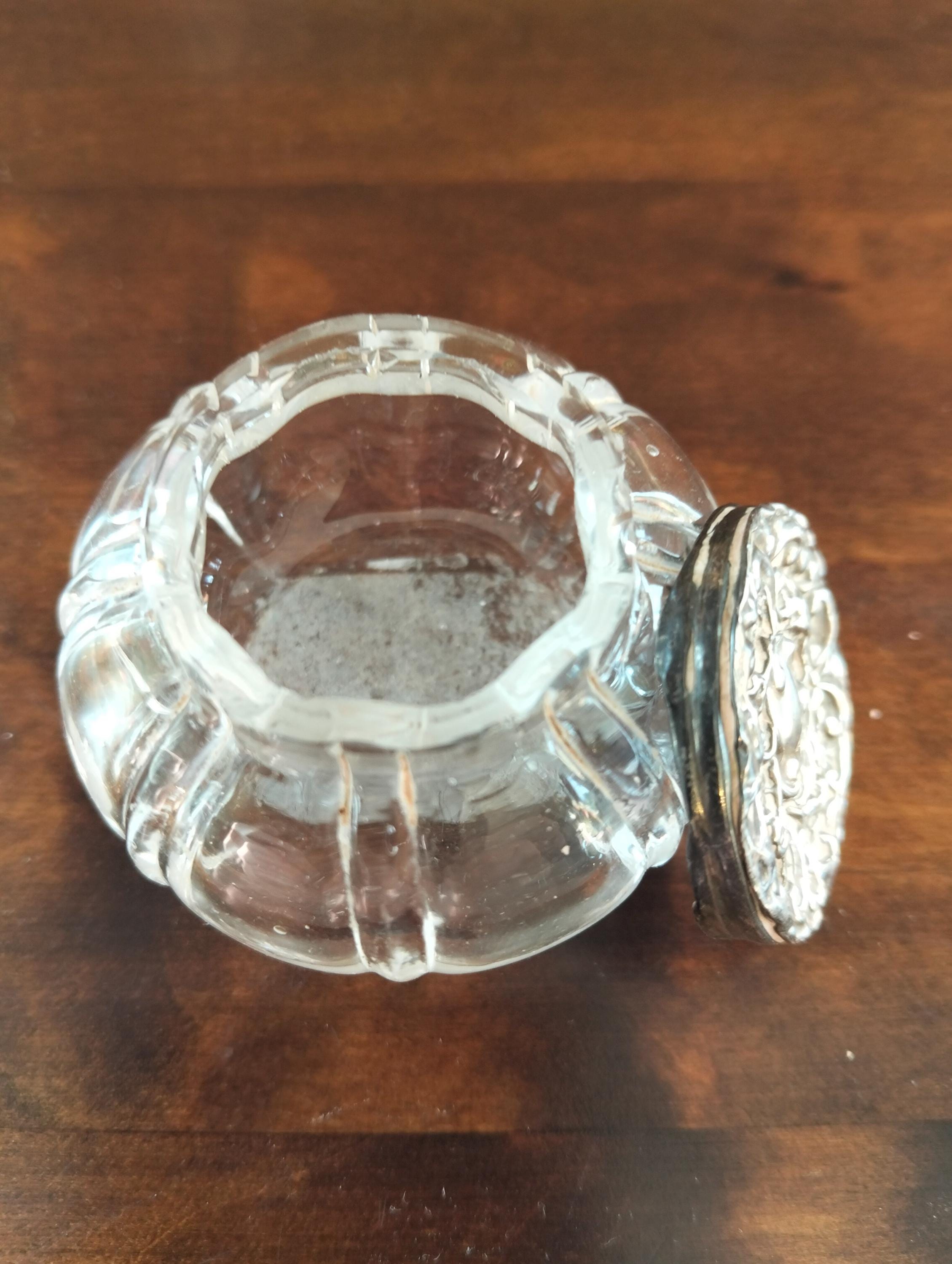 Antique Cut Glass Vanity Powder Jar With Ornate Silver Lid ( No ...