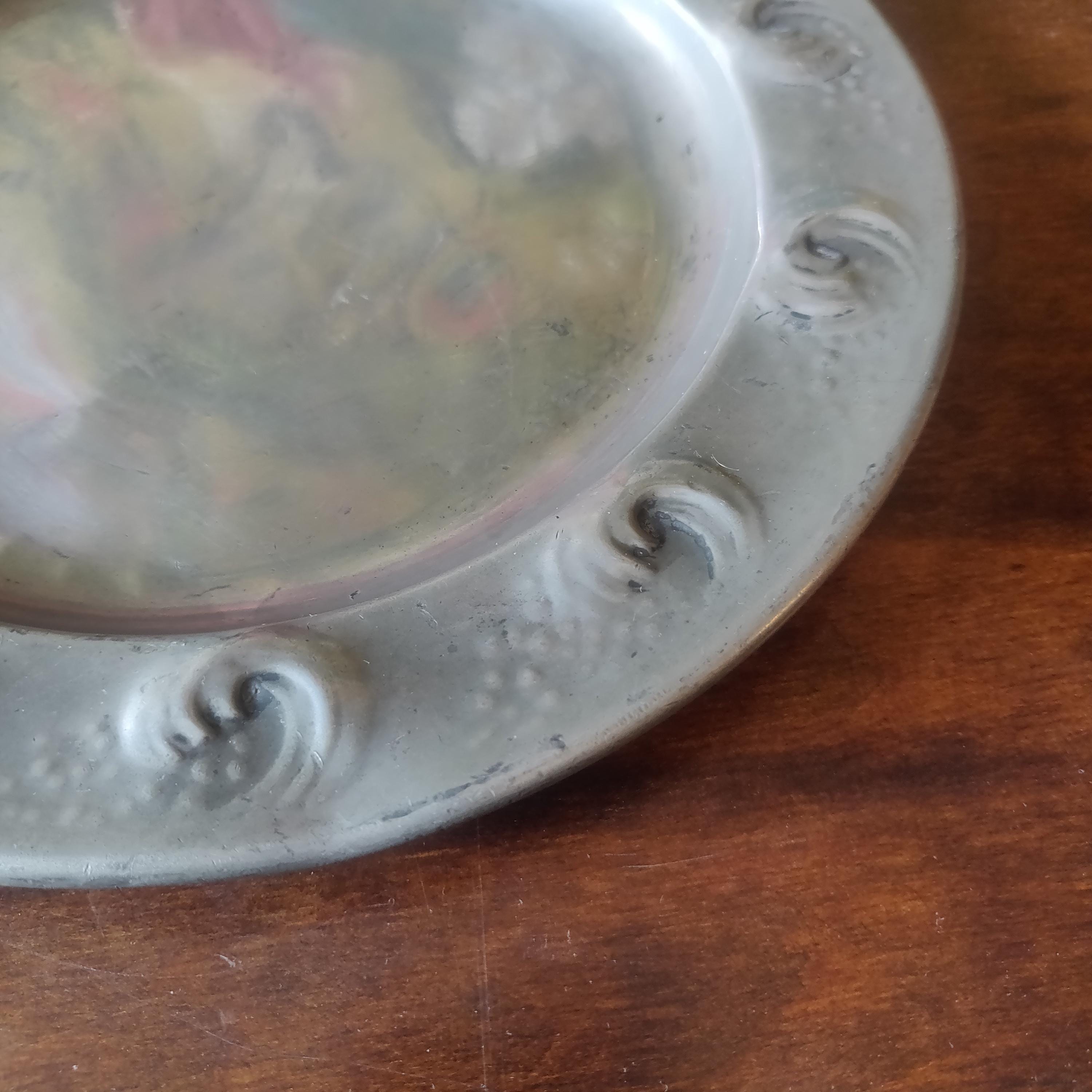 Antique Art Nouveau Pewter Tray: Hand Beaten 20th Century Decor