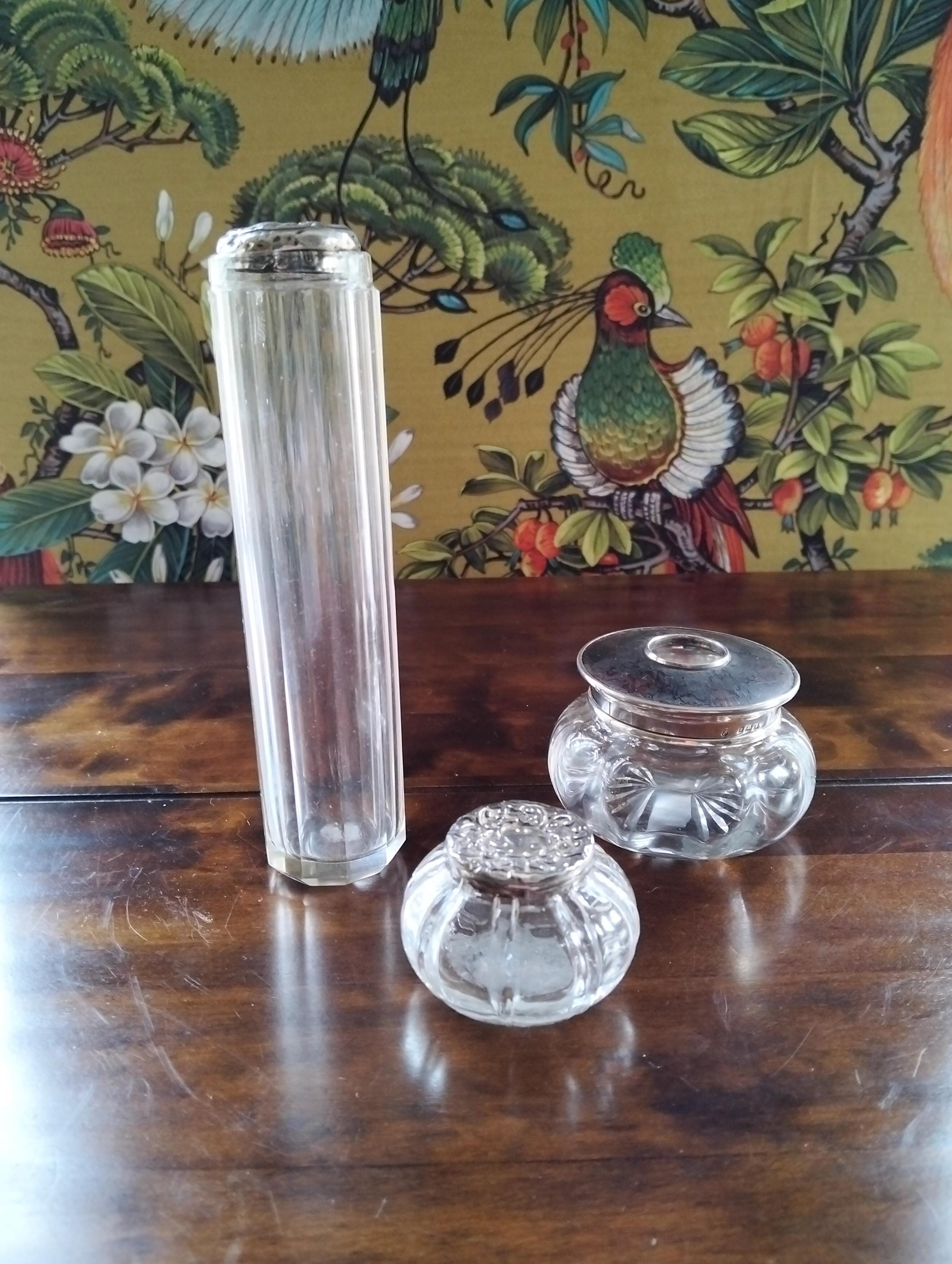 Antique Cut Glass Vanity Powder Jar With Ornate Silver Lid ( No ...