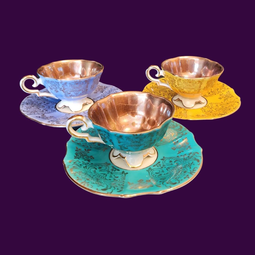 Vintage Alka Kunst Germany Lusterware Tea Cup & Saucer Set Blue