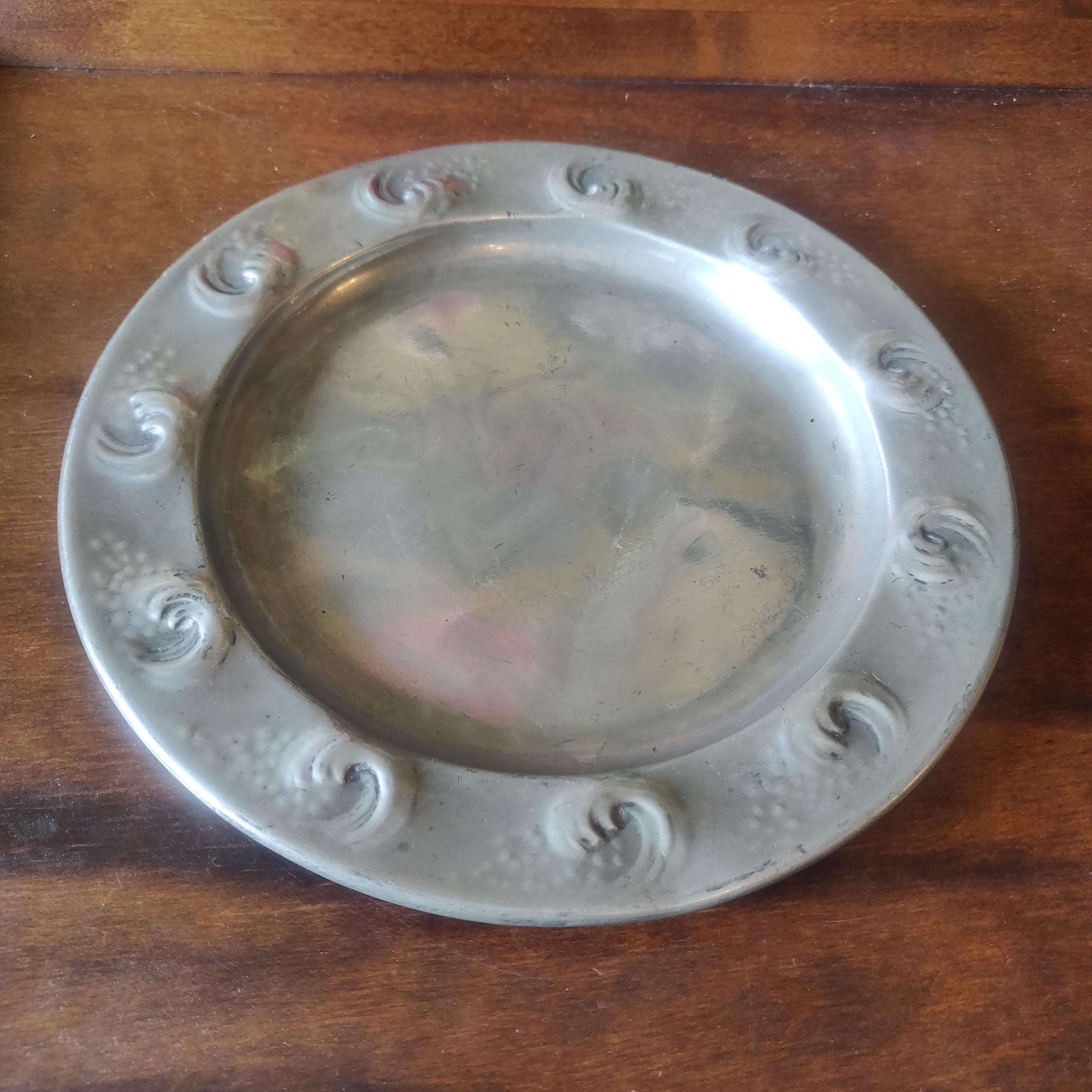 Antique Art Nouveau Pewter Tray: Hand Beaten 20th Century Decor