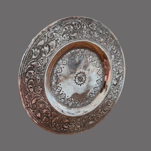 Vintage Indian Silver Hand-Chased Decorative Dish Kutch Region, Mid-20th-century