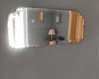 Antique early 20th century art deco bevelled edge unframed mirror with oak back