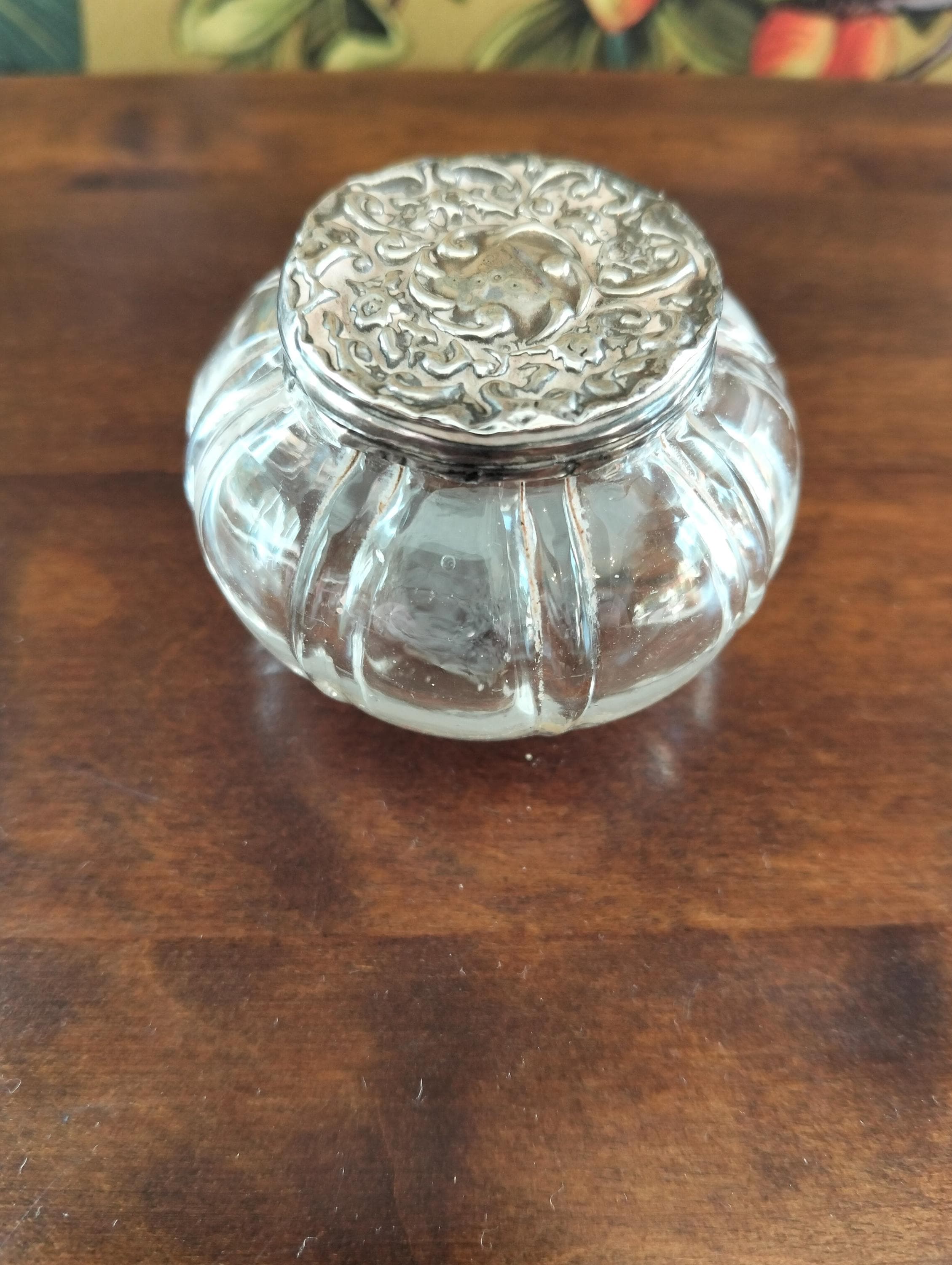 Antique Cut Glass Vanity Powder Jar With Ornate Silver Lid ( No ...