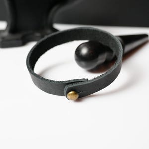 Handmade Black Leather Bracelet: Top Grain Brass Button Stud