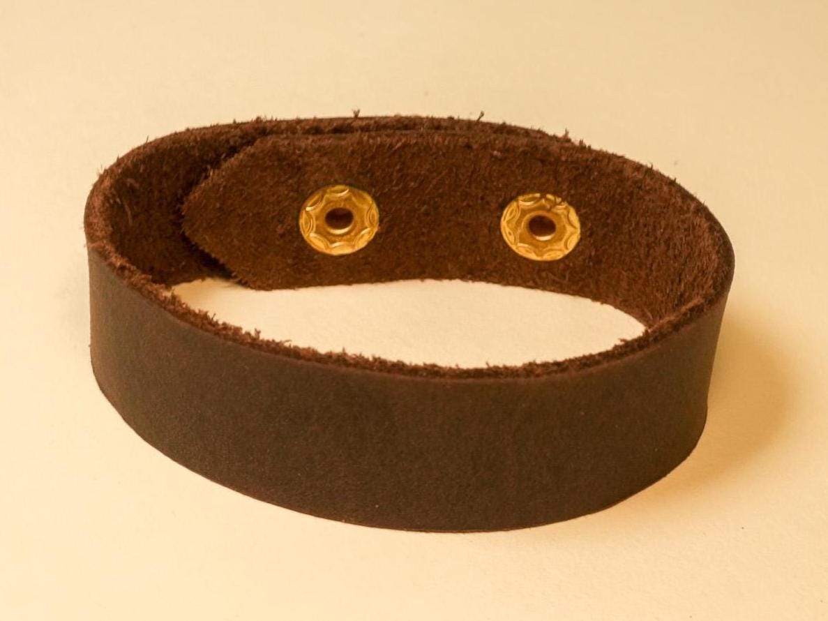 Handmade Buffalo Leather Snap Bracelet: Solid Brass, Alternative Fashion