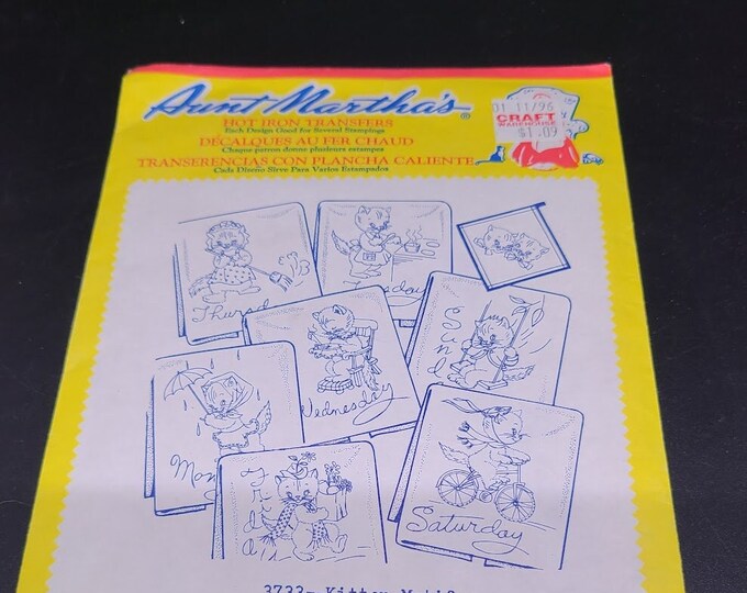 Aunt Martha's Hot Iron Transfer Pattern 3733 Kitten Motifs days of the
