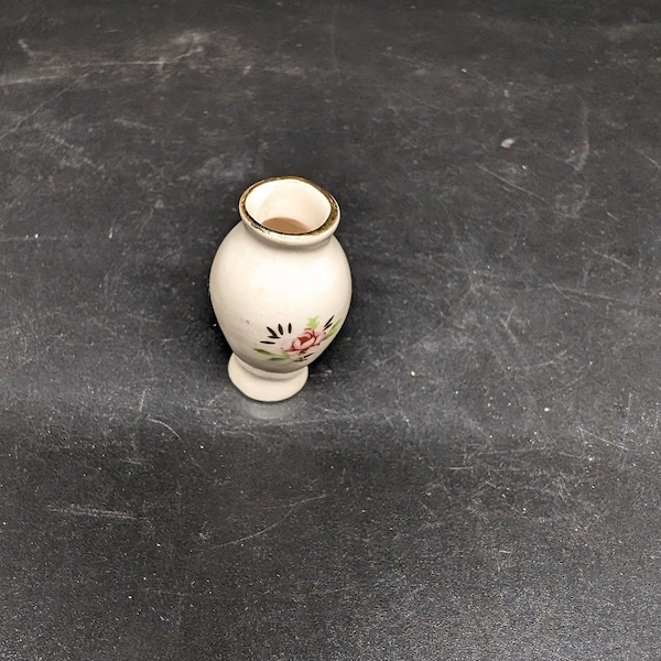 Vintage Miniature Porcelain White Vase with Pink Rose and Leaf Urn Shape -Bottle Shape  - Bud Vase - Gold rim 1 1/2x 1" - Choice