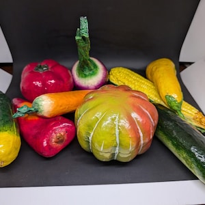 Set of 9 Vintage Foam Vegetables - Onion - Eggplant - Corn- Cucumber - Peppers - carrot- Squash