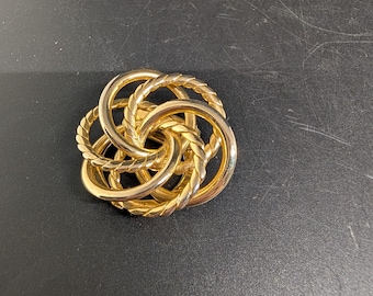 Gold Tone Flower Shawl Pin - Clip - Mixed Solid and Textured Rings