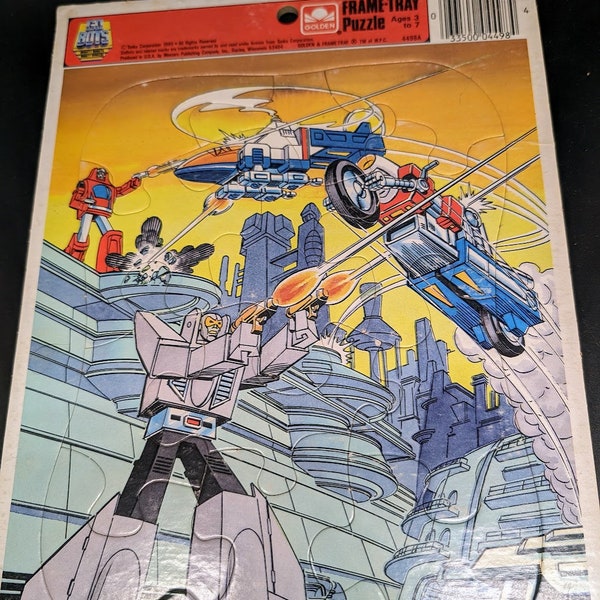 Vintage 1985 Go Bots - Golden Books  Frame - Tray Puzzle - Jigsaw Puzzle -  Good Knight - Cop-Tur - Cy-Kill - Leader 1