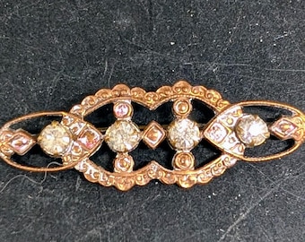Vintage Art Deco Brass with Rhinestone Brooch