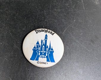 Imán circular vintage del Castillo del Disneyland Resort - Blanco y azul