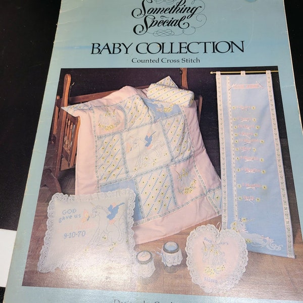 Vintage Something Special Baby Collection - Counted Cross Stitch Leaflet Candi Martin -Unicorn- Alphabet - Growth Chart - Quilt Patch- Heart