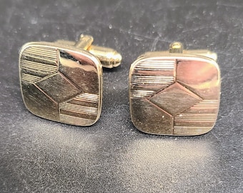 Vintage Gold Etched Cufflinks with Diamond Shape Center