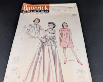 Vintage Butterick 6997 Peignoir, Short Night Gown and Bed Jacket Pattern 9 Pieces Bust 34 Size 16