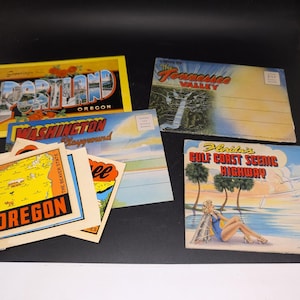 Lotto vintage di 4 pacchetti di cartoline statali - Tennessee - Florida - Washington - Portland + adesivi per Georgia - TN, Oregon, Az, MI, OH