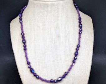 Faceted and Rondelle Purple Beaded Single Strand Necklace - Choker with Gold Findings -  17 1/2"