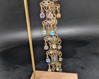 Anne Koplik Filigree Vintage Style Rhinestone and Brass colored Bracelet
