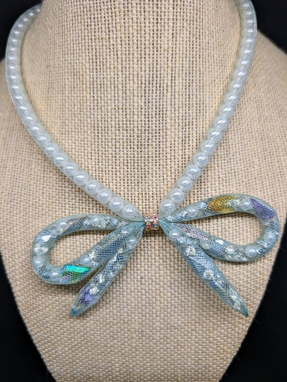 Betsey Johnson Sweet Shop Mixed Charm Bow Pearl Mesh Tube Necklace Adjustable Chain Etsy