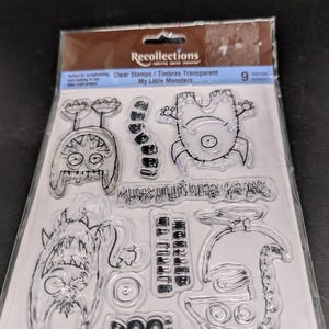 Juego de sellos transparentes Recollections - Mis pequeños monstruos - Sello de monstruo - bu - Juego de 9 sellos GRRRR - nunca usado