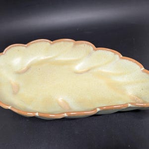 Vintage Green and Brown Leaf Dish - Frankoma 225 - Trinket Dish - Home Decor