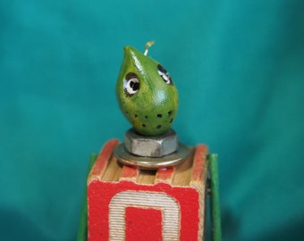 Mini bot, letter "Q", mixed media robot sculpture