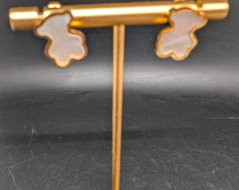 White with gold Bear Stud Earrings