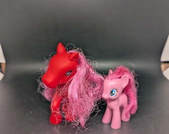 Set of 2 Pony Toys - Fakie  Red with Mushroom and Pinkie Pie