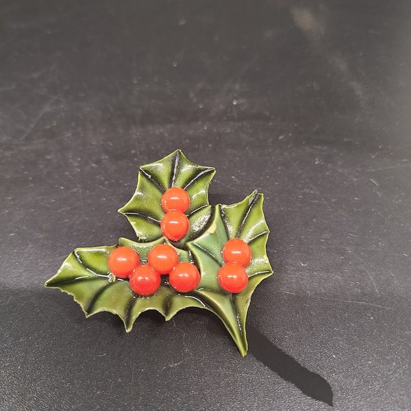 Vintage Holly Leaves with Berries Brooch