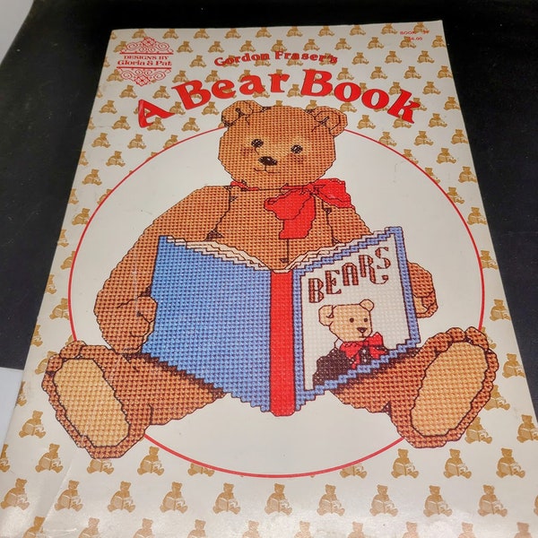 Vintage Gordon Fraser's A Bear Book Cross Stitch Pattern Book Pamphlet - Designs by Gloria & Pat - ABC Block - Bear with a balloon