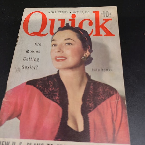 VIntage Quick News Weekly  Magazine October 15, 1951 Jane Russell, Movie American In Paris Gene Kelly - Winston Churchill - Veronica Lake++