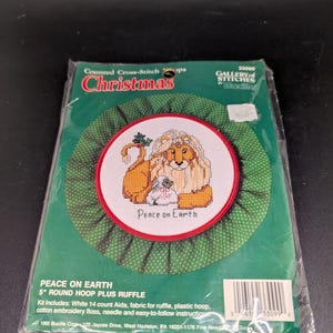 Vintage Bucilla Counted Cross Stitch Christmas - Peace on Earth Kit with Lion and Lamb 33099 Gallery of Stiches - Never Used comes with hoop